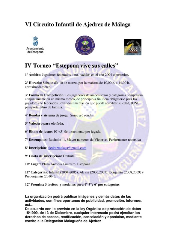 Bases Torneo Infantil Estepona CIRCUITO 2018